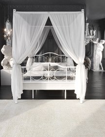 Resim ARGİMO Pero Sultan Çift Kişilik Başlıklı Ferforje Metal Karyola (CİBİNLİKSİZ) Beyaz 