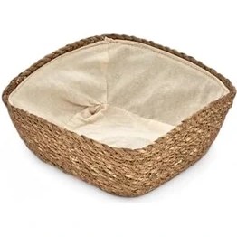Resim El Yapımı Hasır Içi Bezli Kare Ekmeklik ve Dekoratif Kare Hasır Sepet, Hasır Içi Bezli Ekmek Sepeti Kare (20CM*20CM*8CM) 
