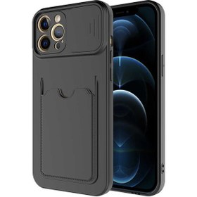 Resim Apple iPhone 12 Pro Max Uyumlu Kılıf ​sürgülü Lens Koruma Kart Bölmeli Fit Özel Koleksiyon Case 