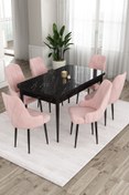 Resim Canisa Ram Serisi, Siyah Mermer Desen 80x132 Açılabilir Yemek Masası Takımı,6 Pembe Sandalye 