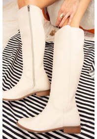 Resim Fox Shoes Bej Suni Deri Kadın Çizme J654065609 