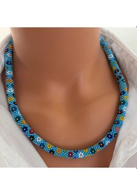 Resim Chichibeads Mavi Papatya Desenli Kolye Bileklik Set Beyaz - Mavi 