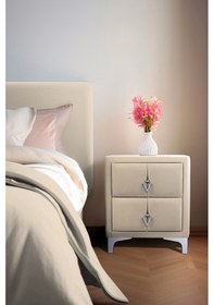 Resim Harmony Silver Iki Çekmeceli Komodin- Yatak Odası Kumaş Döşemeli 2 Kapaklı Komodin Modeli Krem 