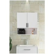 Resim 2 Kapaklı, Aynasız Moda Banyo Lavabo Dolabı, Aynasız Üst Dolabı Beyaz Beyaz 