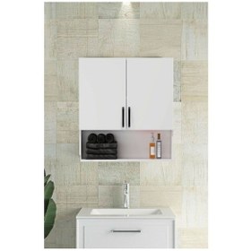 Resim 2 Kapaklı, Aynasız Moda Banyo Lavabo Dolabı, Aynasız Üst Dolabı Beyaz Beyaz 