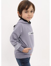 Resim Toontoy Kids Toontoy Erkek Çocuk Relax Fit Kapüşonlu Cepli Baskılı Sweatshirt - 2 İplik Koyu Gri 