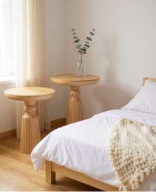 Resim ASELYA HOME Doğal Ahşap 2’li Set Mantar Yan Sehpa Modern Vernikli Fiskos Zigon Çiçeklik 