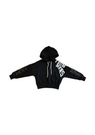 Resim Kız Çocuk Simli Yazılı Kolları Pul Detaylı Crop Sweatshirt-15040 Siyah 