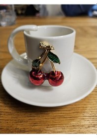 Resim Kiraz Kabartmalı Beyaz Kahve Fincanı 