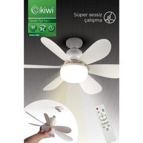 Resim Kiwi Tavan Tipi Vantilatör 52 cm Sessiz Çalışma Özelliği ile Uzaktan Kumandalı Beyaz Fan 