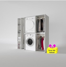 Resim Kenzlife Çamaşır-kurutma Makinesi Dolabı Ve Giysi Dolabı Cevheri Sol Byz 180 170 60 + Tekli Duvar Rafı Hediye Beyaz 