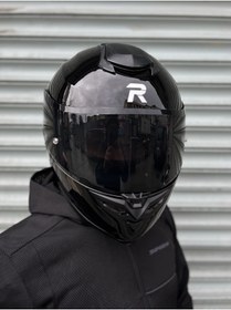 Resim Rivox R1 Parlak Siyah Vizörlü Kapalı Kask (Güneş Vizörlü) 