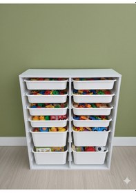 Resim 12 Çekmeceli Çok Amaçlı Oyuncak Dolabı ve Saklama Ünitesi Çocuk Odası Düzenleyici Etiket Hediyeli Beyaz 