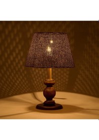 Resim Lighting Fiona Ahşap Abajur - Ceviz Ayak / Kahverengi Başlık - 40 Cm Çok Renkli 