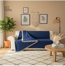 Resim Premium Keten Lacivert Ponponlu Koltuk Örtüsü 170 X 220 