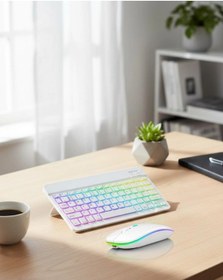 Resim Aydınlatmalı Kablosuz Klavye Mouse Seti Bluetooth Bağlantılı Çoklu Cihaz Uyumlu 