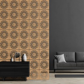 Resim Makta ® Perde Paravan | Lazer Kesim Ahşap Sarkıt Seperatör, 4'lü Panel Levha Seti 