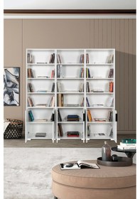 Resim 8304 Evm Kitaplık , 6 Kapaklı , 18 Bölmeli , 15 Raflı , Beyaz , Ofis , Çalışma Odası Beyaz 