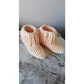 Resim Merut Style El Örgüsü Kadife Ip Krem Rengi Püsküllü Ev Botu Panduf 