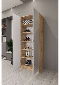 Resim Lisa Boy Aynalı Çok Amaçlı Dolap Ayakkabılık Atlantik Çam Beyaz Çam 