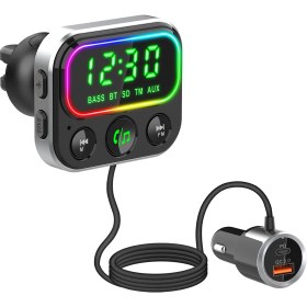 Resim S-Link SL-BT405 Rgb Bluetooth V5.0 Geniş LED Ekran+Tf Kart Çift USB Qc3.0 ve PD18W Hızlı Şarj Fm Transmitter 