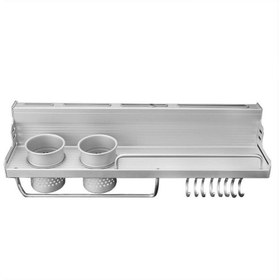 Resim Three Beans Duvara Monte Pot Pan Raf Çok Fonksiyonlu Mutfak Kitaplık Depolama Raf Şişe Raflı Silverware Caddy Çatal Blokları Hang | Raflar ve sahipler (Gümüş) (Yurt Dışından) 