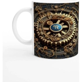 Resim Başak Burcu Baskılı Kahve Kupası - Zamanın Çarkları Astroloji Mekanizması Vs4 