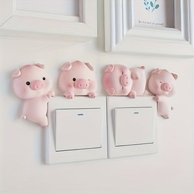Resim 1 adet Sevimli Pembe Domuz Reçine Anahtar Kapak - Ev Dekoru için Sevimli Karikatür Tarzı Duvar Stickerı, Klasik Tasarım, Şık ve Çekici 
