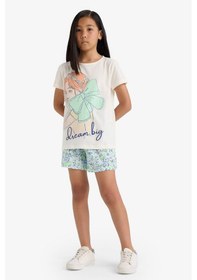 Resim Defacto Kız Çocuk Pijama Takımı Baskılı Kısa Kollu Üst Beli Lastikli Şort E0663a825hser85 Ekru 