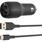 Resim 24W 2 Port USB Siyah Type C Kablo Hızlı Araç Şarj Cihazı Belkin