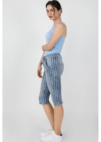 Resim Kadın Çizgili Capri Lzr Ağart Mavi 