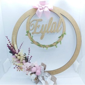 Resim Ahşap Çerçeve İsim Yazılı Bebek Odası Kapı Süsü Çok Renkli 