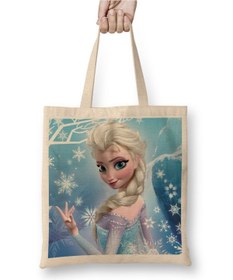 Resim Baskı Dükkanı Frozen Elsa Bez Çanta Uzun Saplı 