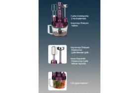 Resim Goldmaster Elenamax Mor 1000 Watt Hız Ayarlı %100 Bakır Motor 5 In 1 Mutfak Robotu Multi Blender Seti 