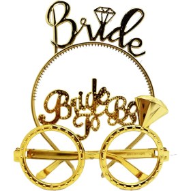 Resim Bride Yazılı Taç ve Bride To Be Yazılı Gözlük Seti Altın Renk - Lisinya 