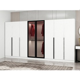 Resim Kale Plus 8 Mebran Kapaklı 4ç Dolap Beyaz Mebran Füme Cam 210cm Beyaz 