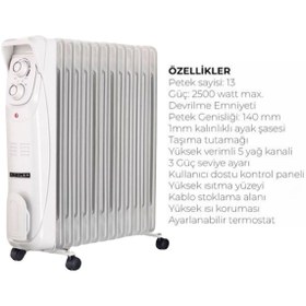 Resim Süsler 13 Dilim Yağlı Radyatör SR-5713 2500 W Elektronik Termostatlı Zemin Tipi Beyaz 