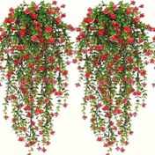 Resim 2 adet UV Dayanıklı Yapay Eukaliptüs Asılı Bitki - Ev Dekoru, İyi Olun ve Açık Hava Kullanımı için Kırmızı Çiçeklerle Gerçekçi Yeşillik Sarmalı, Bakımı Olmayan Plastik Sahte Yeşillik, İç ve Dış Mekan Dekoru için Dayanıklı Plastik Yapraklar, Sahte Bitki, Dayanıklı Plastik Yapraklar, Yapay Açık Hava Bitkileri 
