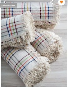 Resim 263 Pamuklu Kareli Çok Renkli Buldan İşi Çekyat-Koltuk Örtüsü 