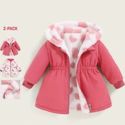 Resim Kapüşonlu Kışlık Mont - Pembe & Beyaz Kalp Desenli, Peluş Dış Yüzey, Ön Kapamalı, Makinede Yıkanabilir - Sıcak Dış Giyim (4 Yaş), Oyuncağı Tasarım, Rahat Astarlı, Noel İçin Mükemmel Kıyafet 