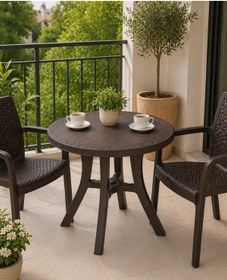 Resim YOGNETIC Rattan Desenli, Dayanıklı Yuvarlak Bahçe & Balkon Masası - 80 CM 