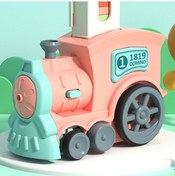 Resim Children Dominoes Toy Train Electrical Music Light Train Automatic Casting Tokens Toy Pink 