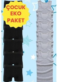 Resim Mood Agenda Erkek Çocuk Pamuklu Penye 6 Atlet 6 Boxer Gri Siyah Gri - Siyah 