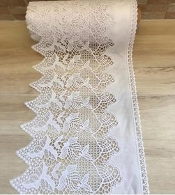Resim Dekoratif PVC Dantel Raf Örtüsü, Beyaz, 22 cm x 5 m, Çiçek Desenli, İnce İşlemeli Kenarlık 