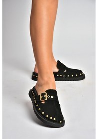 Resim Fox Shoes Y918143802 Siyah Süet Önü Kapalı Zımba Detaylı Sabo Terlik 