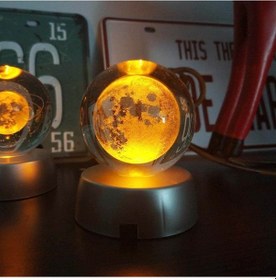 Resim 3d Ay Mom Sarı Renk Gece Lambası Ve Dolunay Ay Gezegen Işıklı Cam Küre 