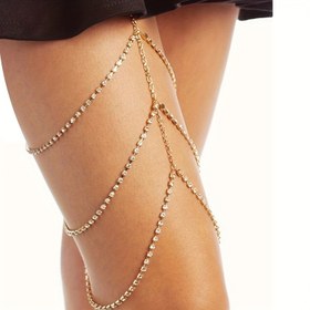 Resim Kadınlar için Şık & Seksi Çok Katmanlı Uyluk Zinciri - Parıldayan Taşlarla Süslenmiş, Altın Tonlu Alaşım Vücut Takısı, Partiler, Mezuniyet Törenleri ve Plaj Etkinlikleri için Mükemmel 