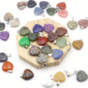 Resim 6/12 Adet Taşlı Charm Kalp Pendants, Yeşil Aventurin Kaplan Gözü Ametist Kuvars, Takı Yapımı İçin, Hediye 