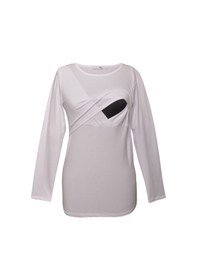 Resim Luvmabelly 2701-2708 Pamuklu Uzun Kollu Lohusa Emzirme T-shirt-beyaz 