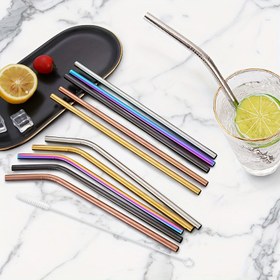 Resim 3/10/18 parça Set, Yeniden Kullanılabilir Paslanmaz Çelik Pipet, İçecek Pipet, Paslanmaz Çelik Pipet ve Fırça, Kahve, Süt Çayı ve Açık Hava Kampı için Çok Uygun 